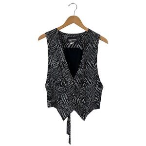 S.L. Fashions Vest Womens 10 Black White Polka Dot Sleeveless Tie Waist Career